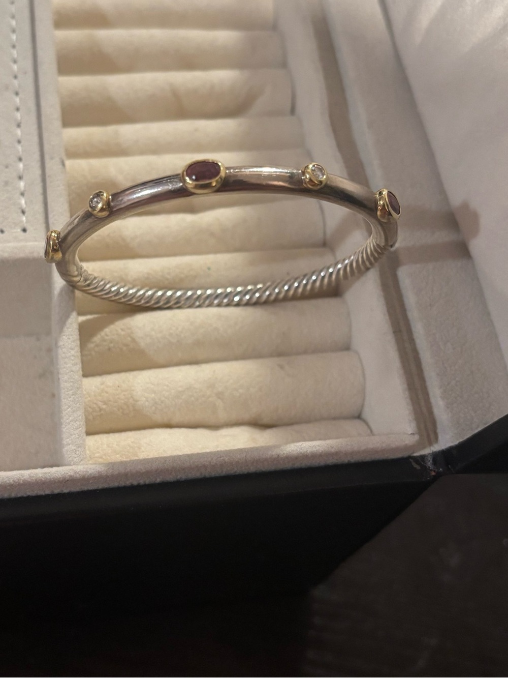 David Yurman sterling silver and 14k gold tourmaline and diamond bracelet